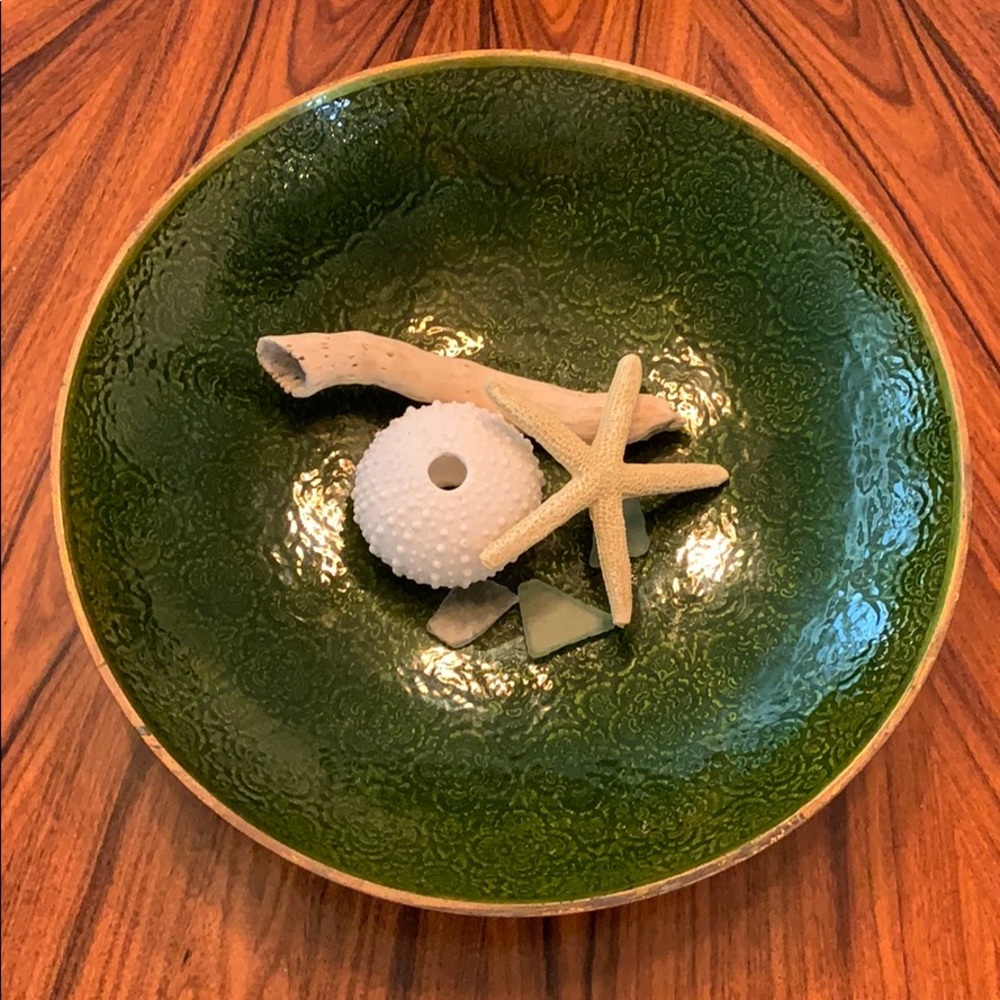Brass and Enamel 11" Decorative Green Bowl